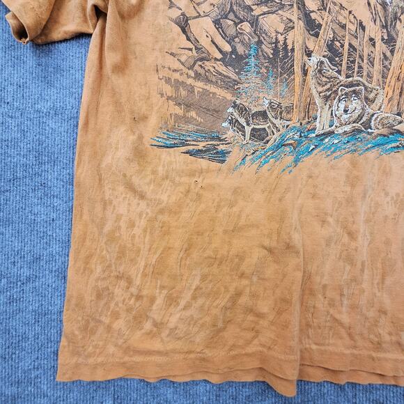 Vintage Wolves Shirt Mens XL Orange Graphic Nature Rag Tops Made USA 90s Tee - Picture 2 of 8